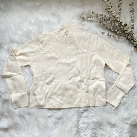 Nordstrom Cali Be Soft Quarter Zip Mock Neck Sweater Creamy Beige Large - Picture 3 of 10